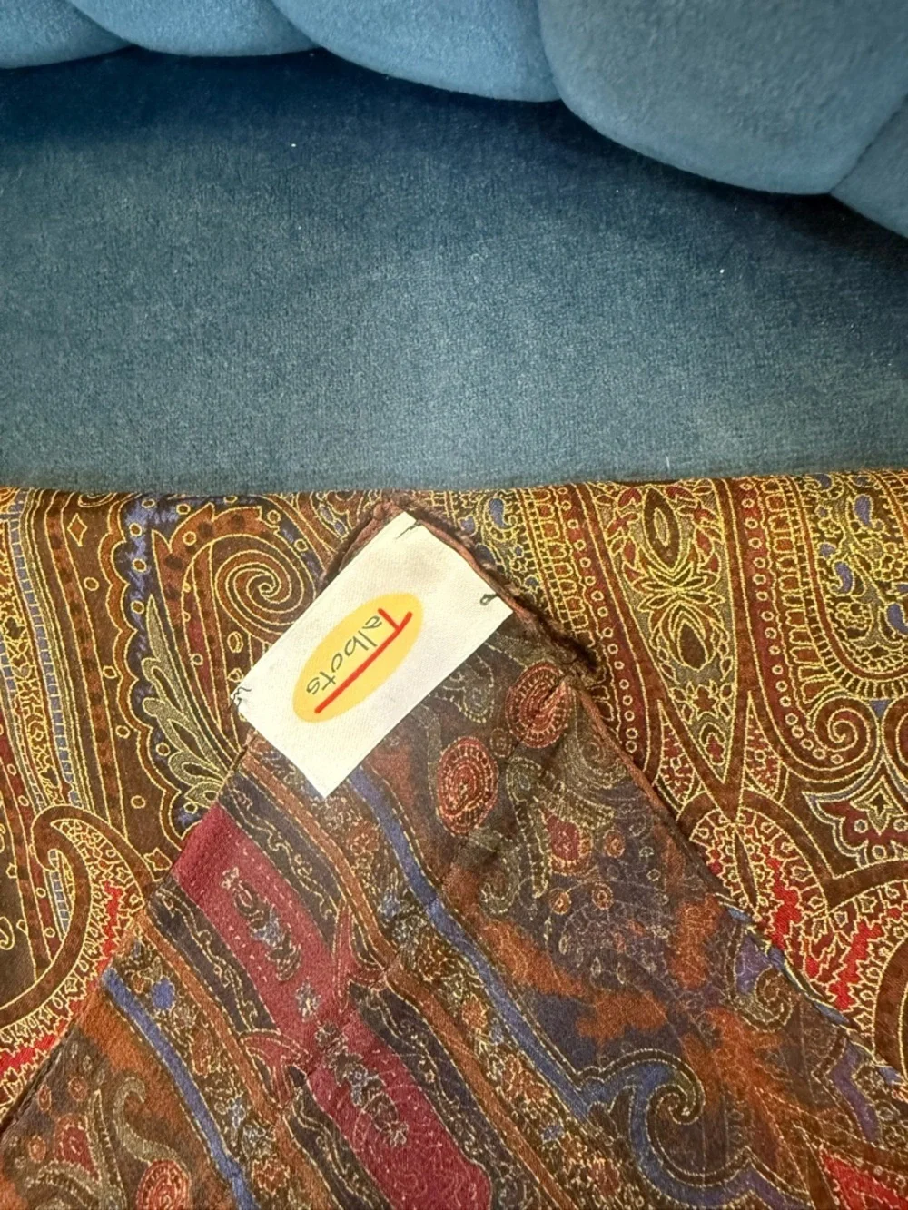 Talbots Paisley Sheer Scarf Velvet Ends Brown Red Gold 55 x 15.5